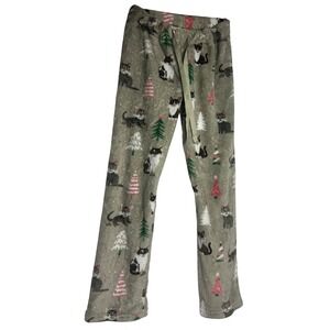 Cat Creations Womens Christmas Fleece Pajama Pants Gray Cat Tree Print Small